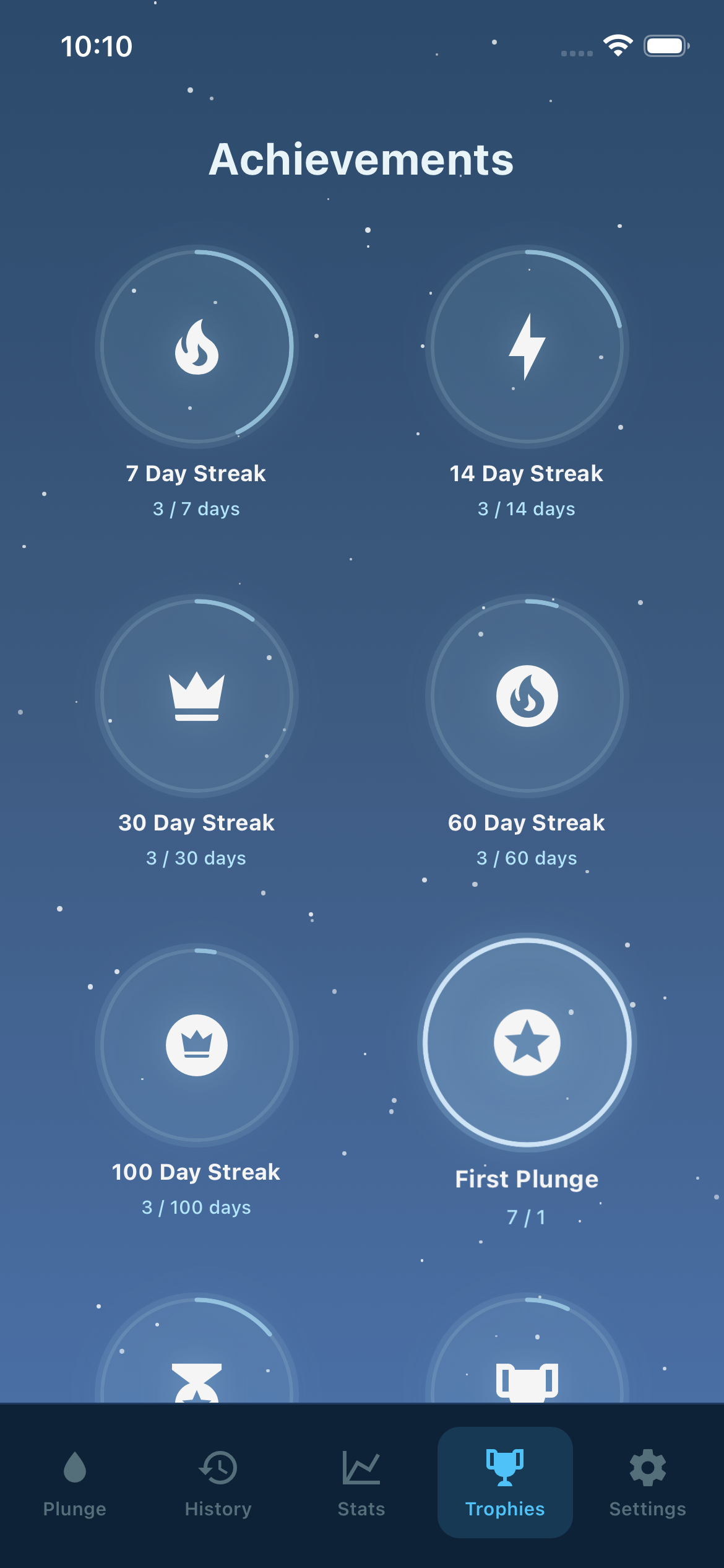 Immersio achievements — streak and session trophies
